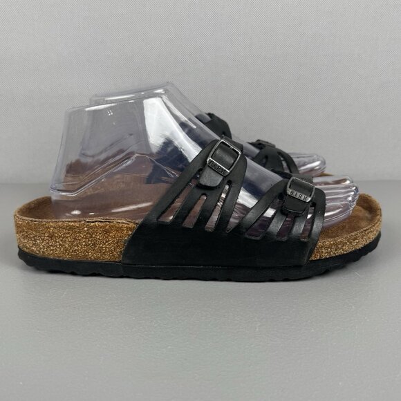 Birkenstock Granada Slide Sandals Two Straps Black Birko Flor Womens 39 US 8-8.5 - Picture 1 of 9